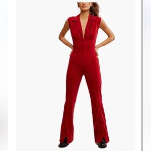31. Free People $158 Ring the Alarm Corduroy Jumpsuit in red